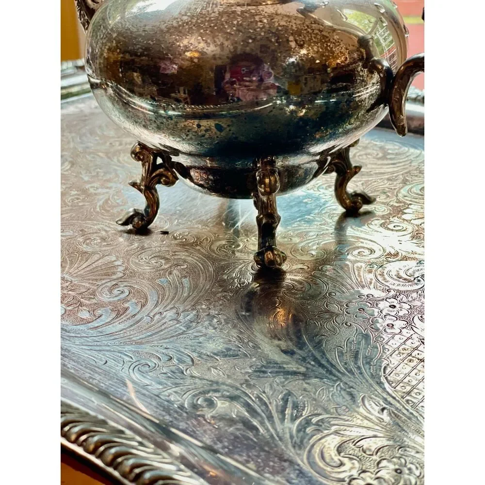 Vintage Silver on Copper  Creamer | Ornate Footed Tea Pot | Collectible